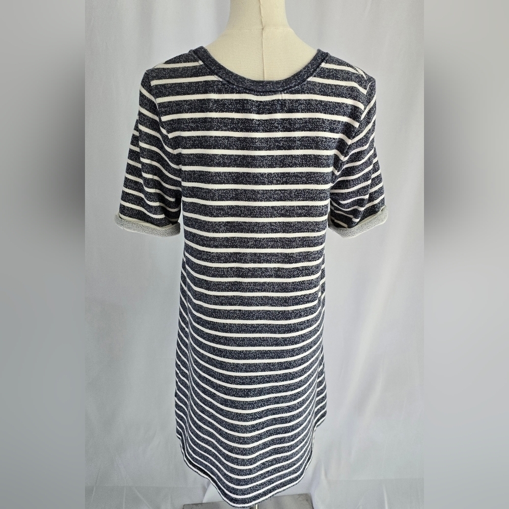 French Connection Cotton Striped Tee Mini Rolled Sleeves Front Pocket Navy Sz. 6 - Picture 4 of 9